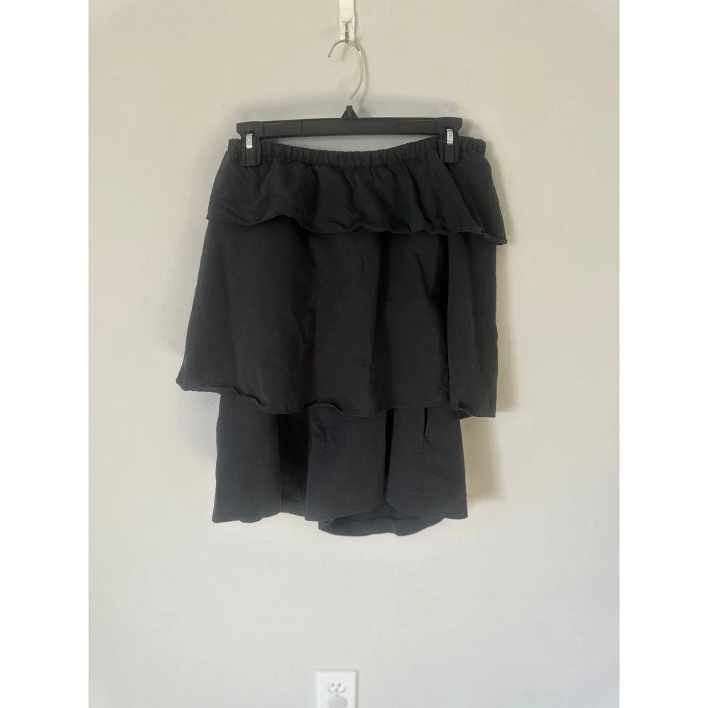 Club Monaco Black Tiered Ruffle Skort Elastic Waist Mini Skirt Shorts Womens 4 - Picture 3 of 6